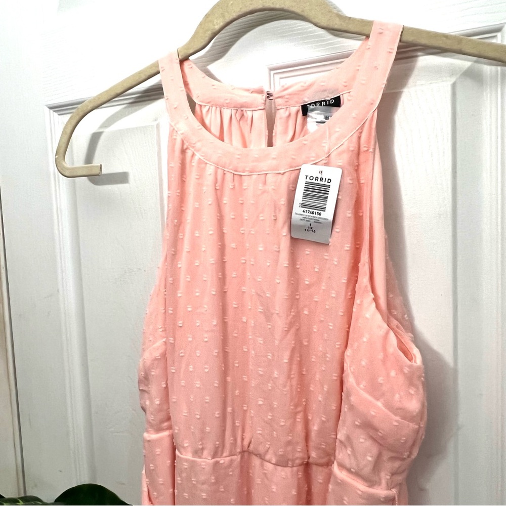 Torrid Pink Clip Dot Tiered Dress Maxi Size 1X(14-16) New - Picture 6 of 12